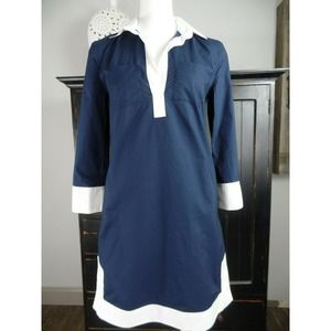 J Crew Collared 3/4 Sleeve Shirt Dress Pockets